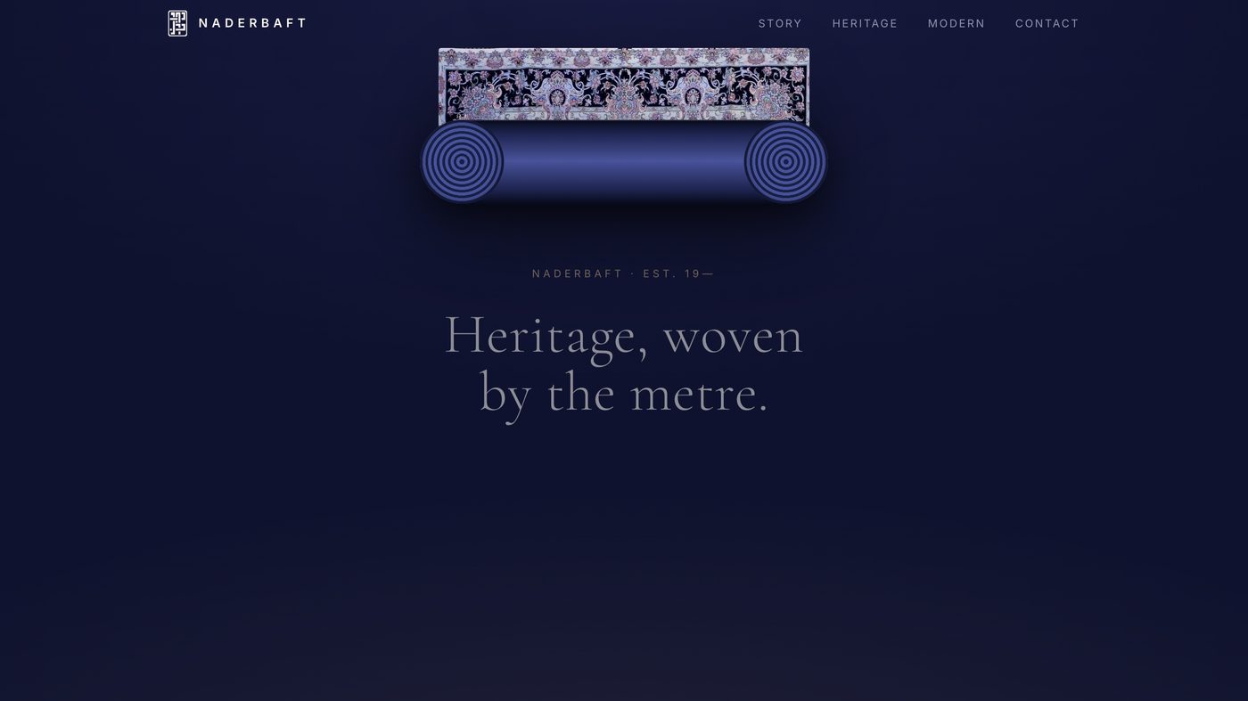 The Naderbaft website &mdash; the family rug atelier's hero